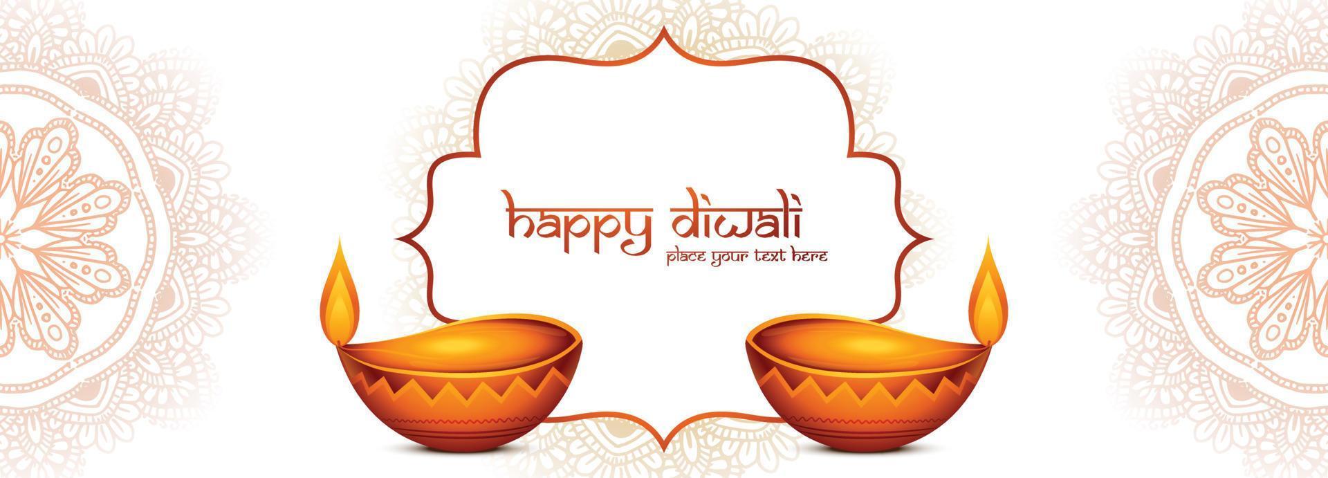 Happy diwali wishes banner with realistic diya celebration holiday background vector