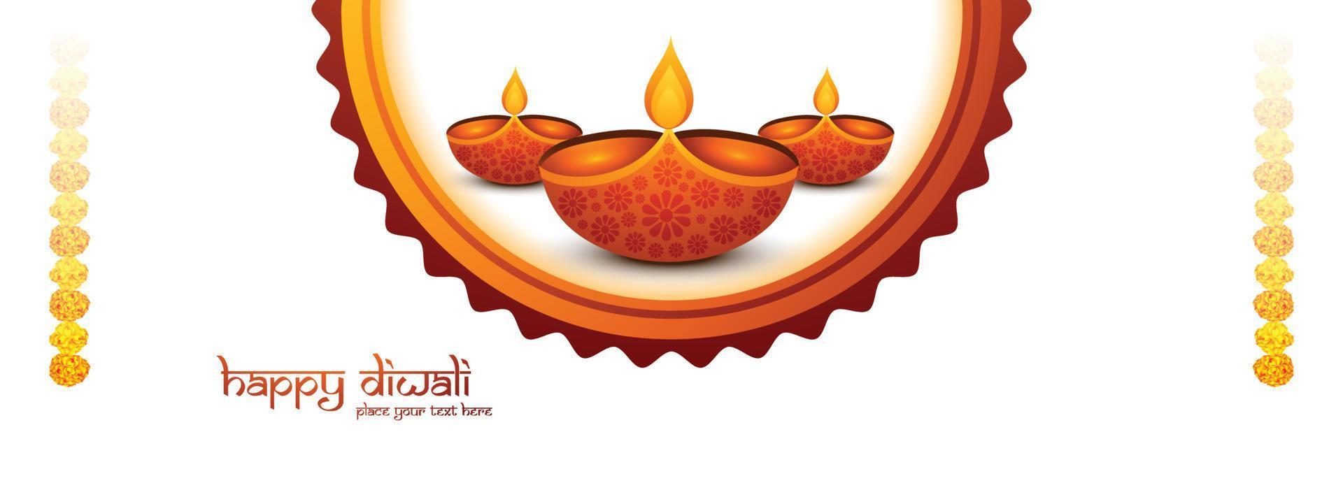 Happy diwali wishes banner with realistic diya celebration holiday background vector