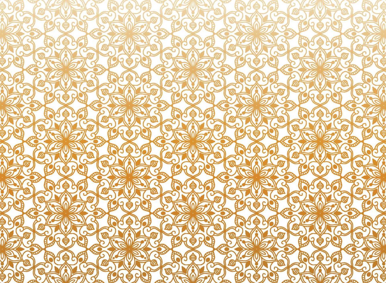 patrón de mandala floral dorado étnico sobre fondo blanco vector