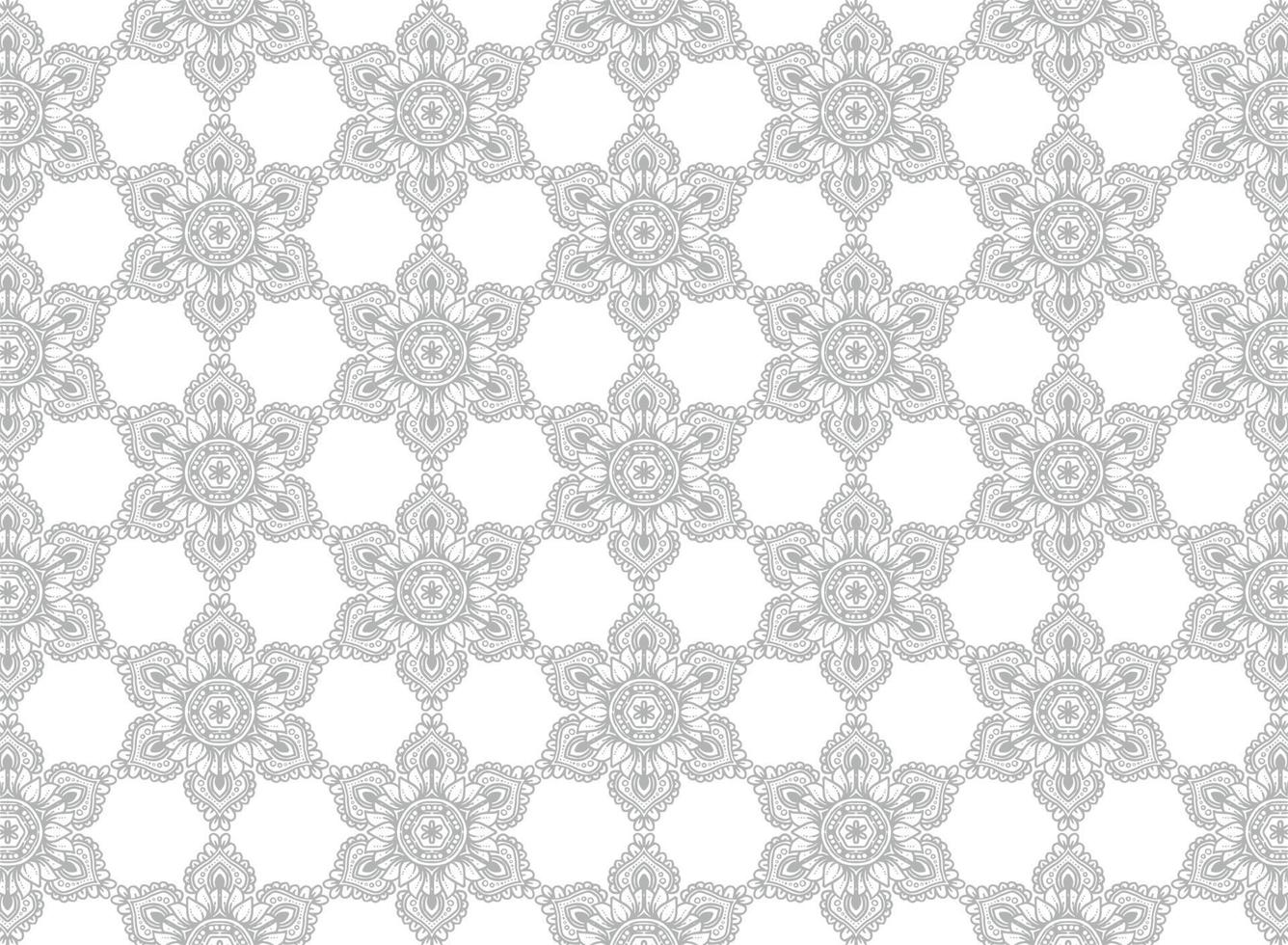 Ethnic decorative gray floral mandala pattern on white background
