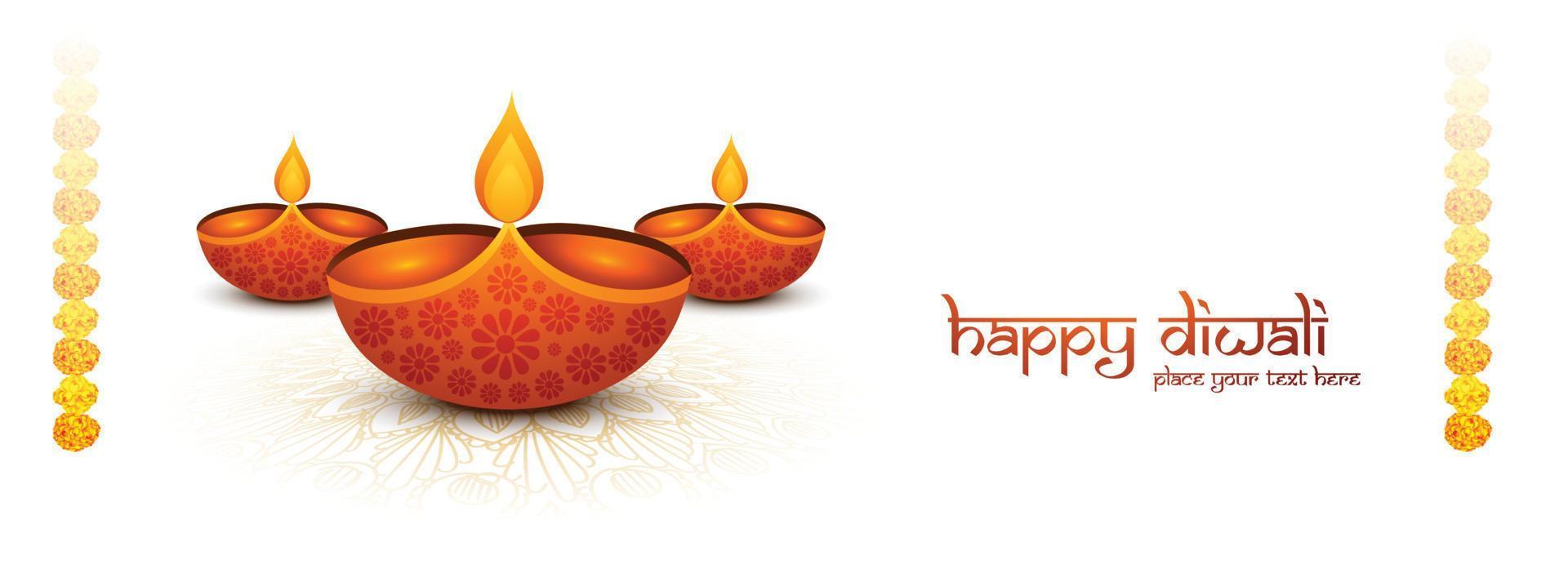 Happy diwali wishes banner with decorative mandalas celebration background vector