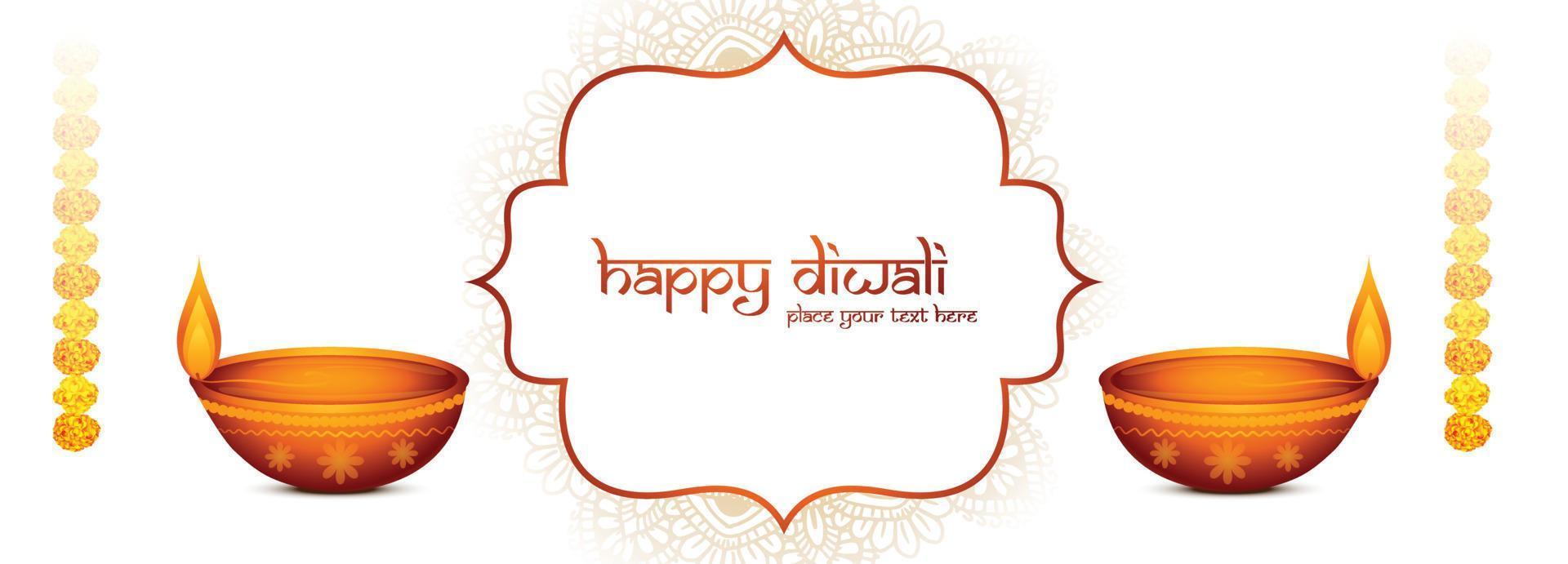 Happy diwali wishes banner with decorative mandalas celebration background vector