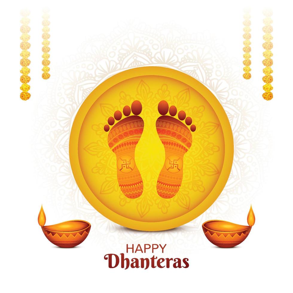Happy dhanteras festival for goddess maa lakshmi charan or paduka background vector