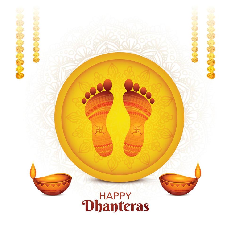 feliz festival de dhanteras para la diosa maa lakshmi charan o fondo de paduka vector