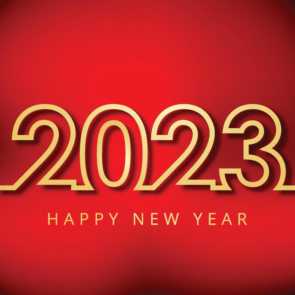 Happy new year golden text 2023 celebration red background vector