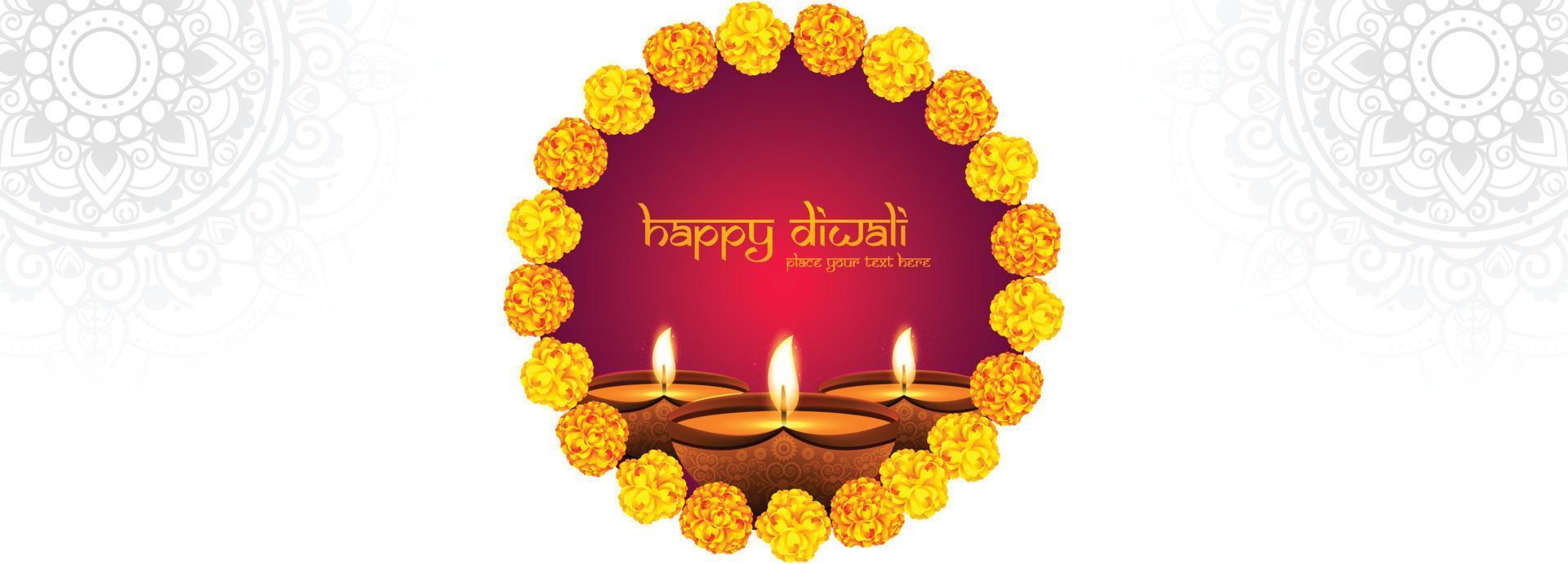 Beautiful realistic diwali diya banner celebration background vector