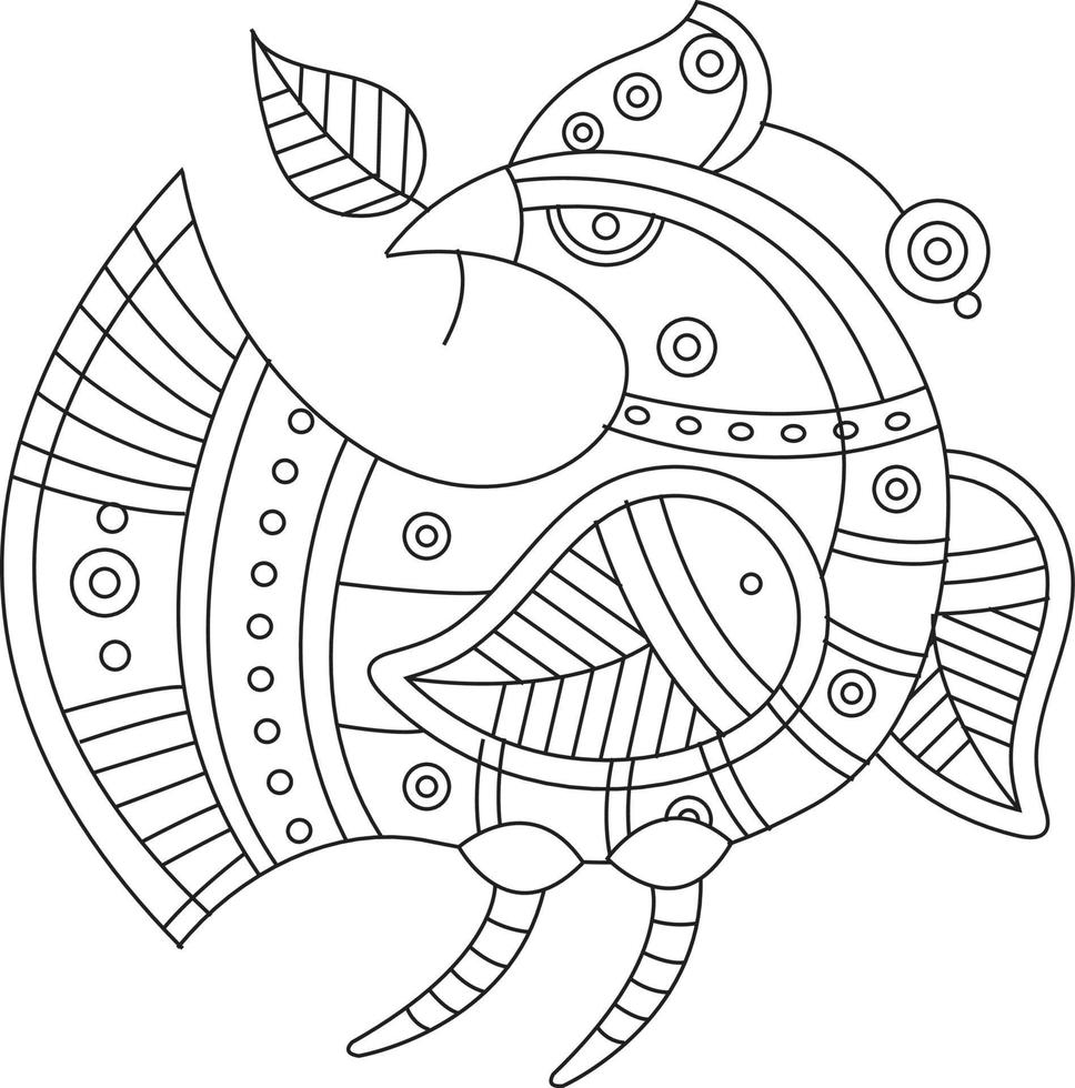 Folk art ornamental bird, inspired by Indian folk art Kalamkari,  for cards, scrapbooking, print, gift wrap, manufacturing, and home decor. vector