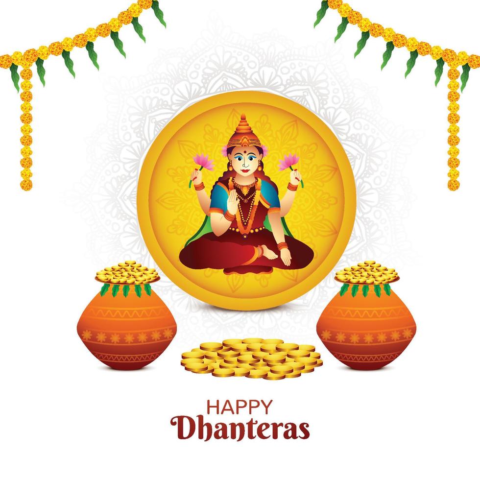 Goddess maa laxmi illustration with coins for indian festival haapy dhanteras background vector