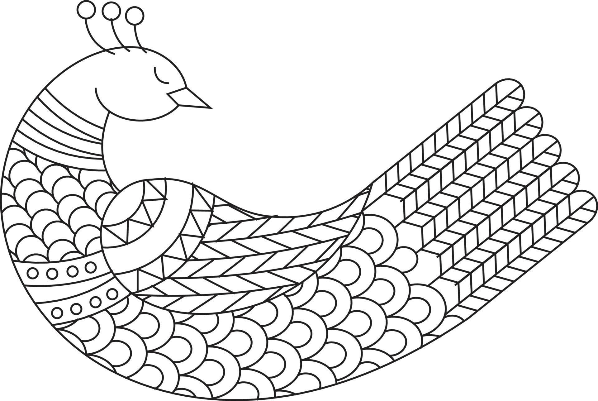 Folk art ornamental bird, inspired by Indian folk art Kalamkari, for