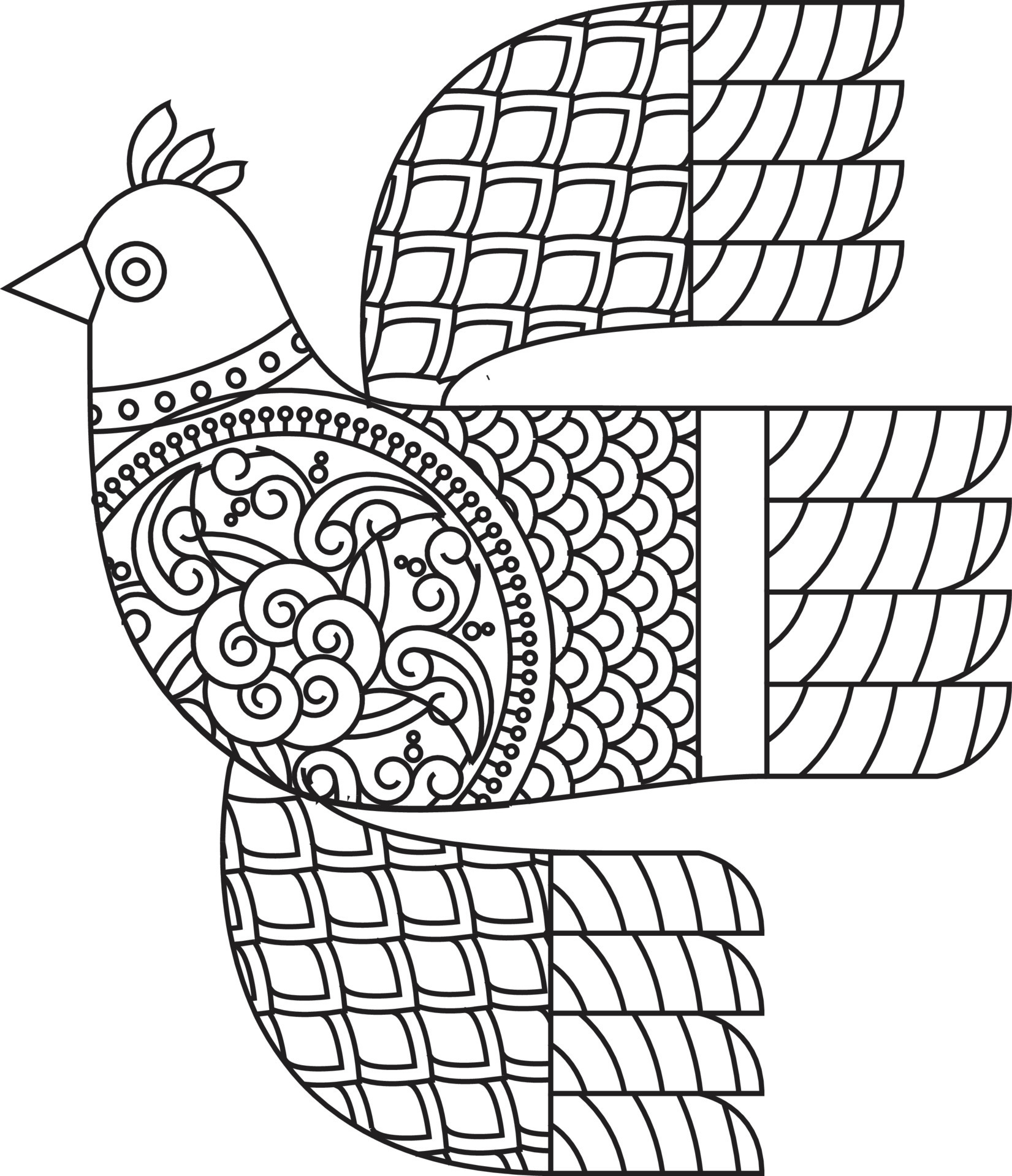 Folk art ornamental bird, inspired by Indian folk art Kalamkari, for