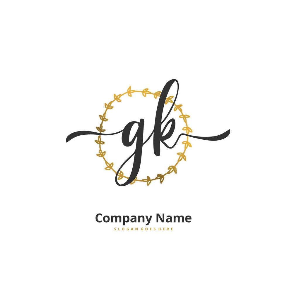 GK Initial handwriting and signature logo design with circle. Beautiful design handwritten logo for fashion, team, wedding, luxury logo. vector