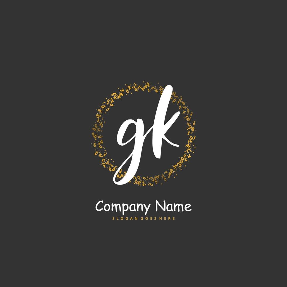 gk escritura a mano inicial y diseño de logotipo de firma con círculo. hermoso diseño de logotipo escrito a mano para moda, equipo, boda, logotipo de lujo. vector