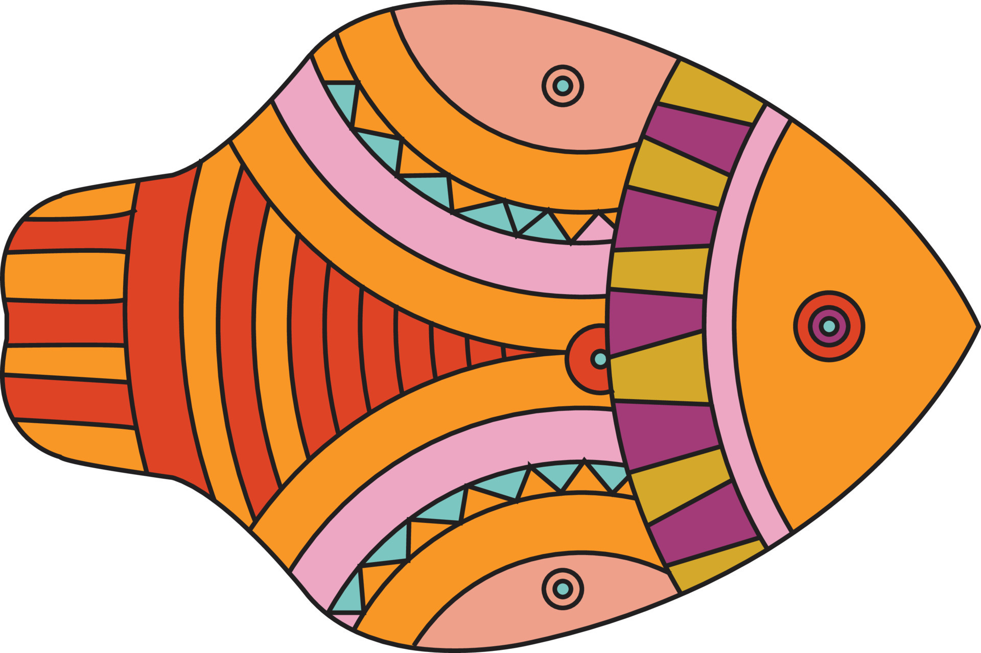 Elegant vector pattern with hand-drawn decorative fish. Cute design