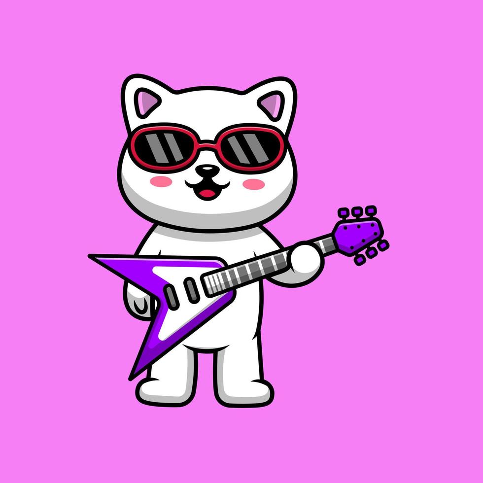 Cute Cat Playing Electric Guitar Cartoon Vector Icons Illustration. Flat Cartoon Concept. Suitable for any creative project.