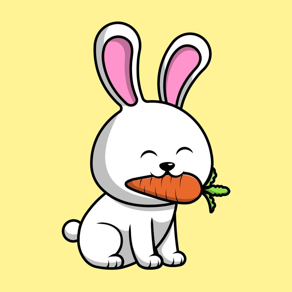 Cute Rabbit Bite Carrot Cartoon Vector Icons Illustration. Flat Cartoon Concept. Suitable for any creative project.