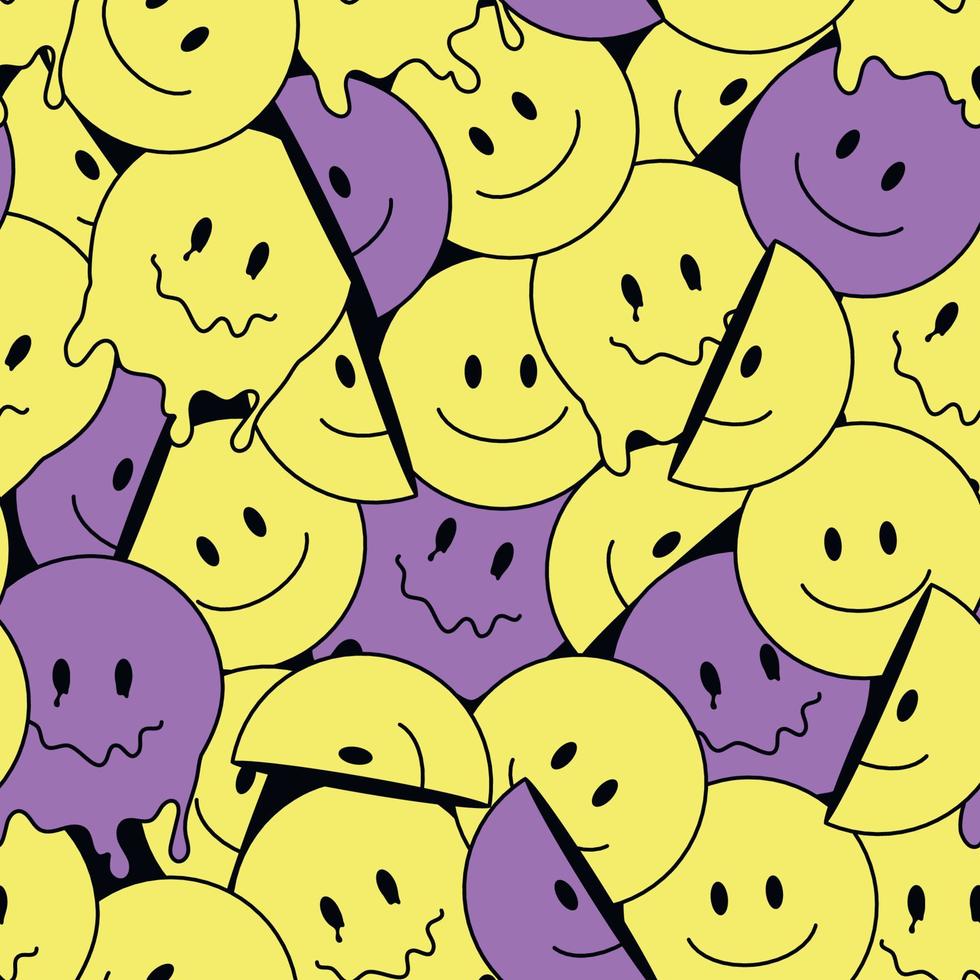 Funny smile crazy melted face seamless pattern art. Vector illustration