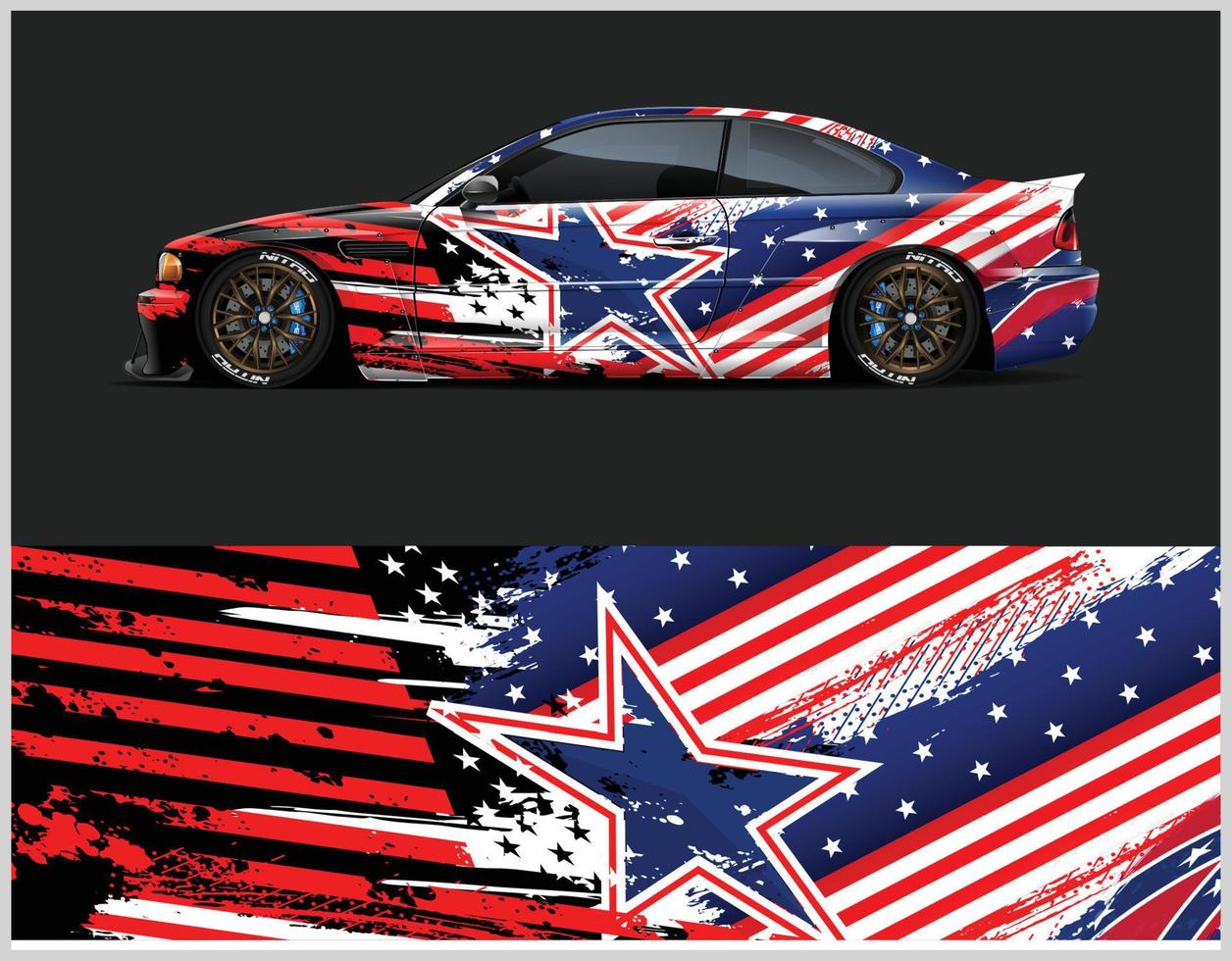 American Flag Car wrap graphic racing grey background for wrap and vinyl sticker 12788581 Vector
