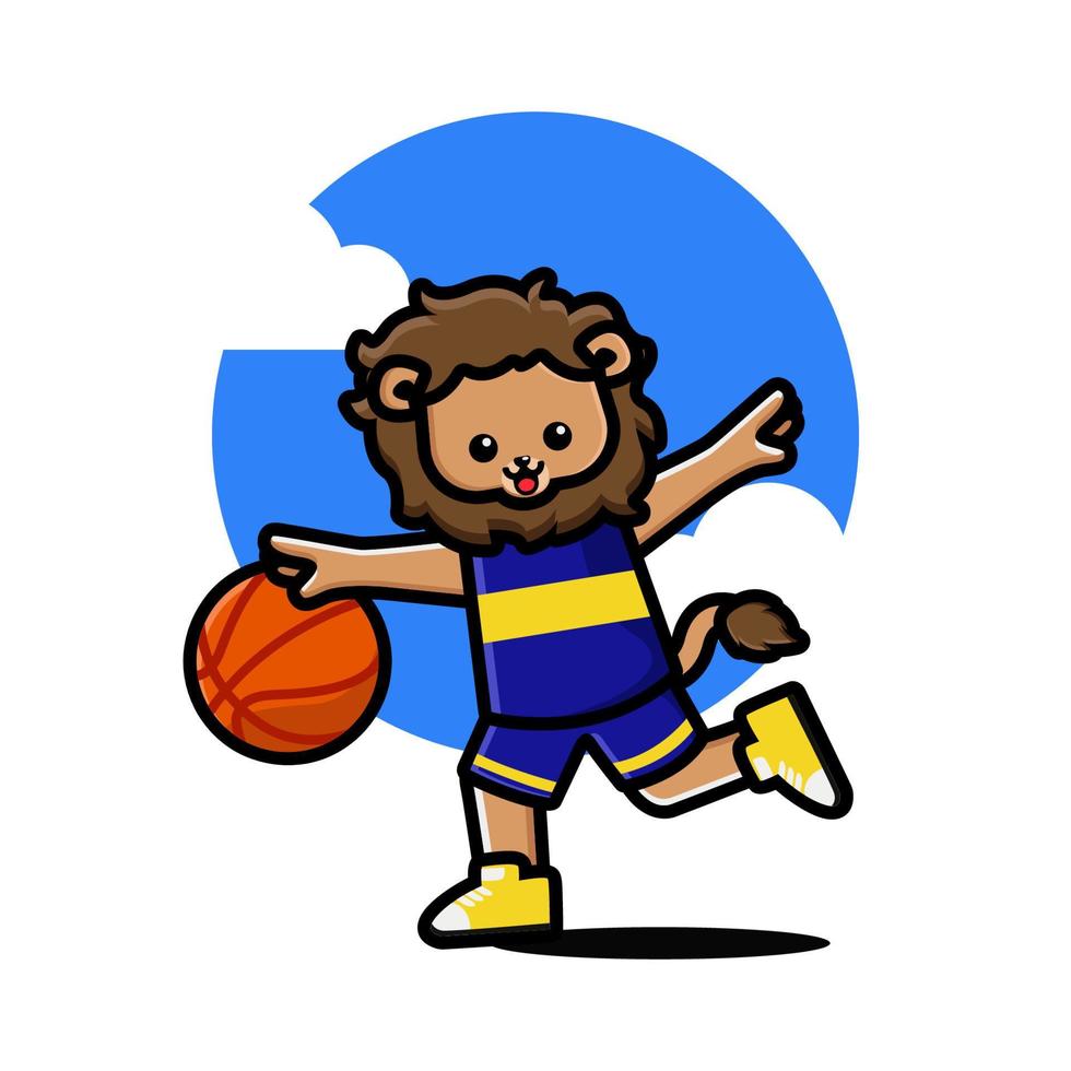 Happy cute lion playing basketball vector