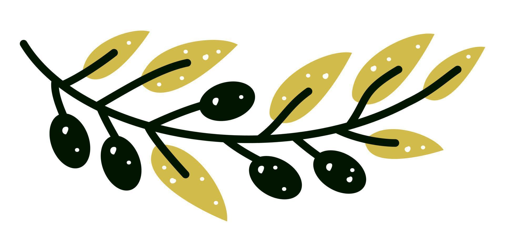 Vector with olive branch in cartoon style. Label for olive oil producers