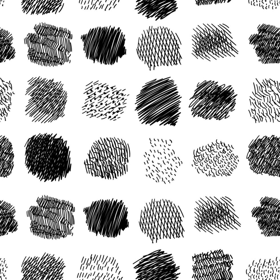 Seamless pattern of hand drawn hatched scribble symbols isolated on white. vector