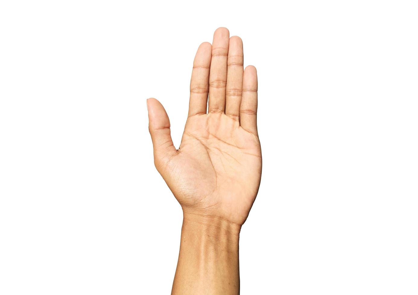 Young man hand showing refusal gesture isolated on white background with copy space for work and design.Demonstrates rejection and stop, Clipping path photo