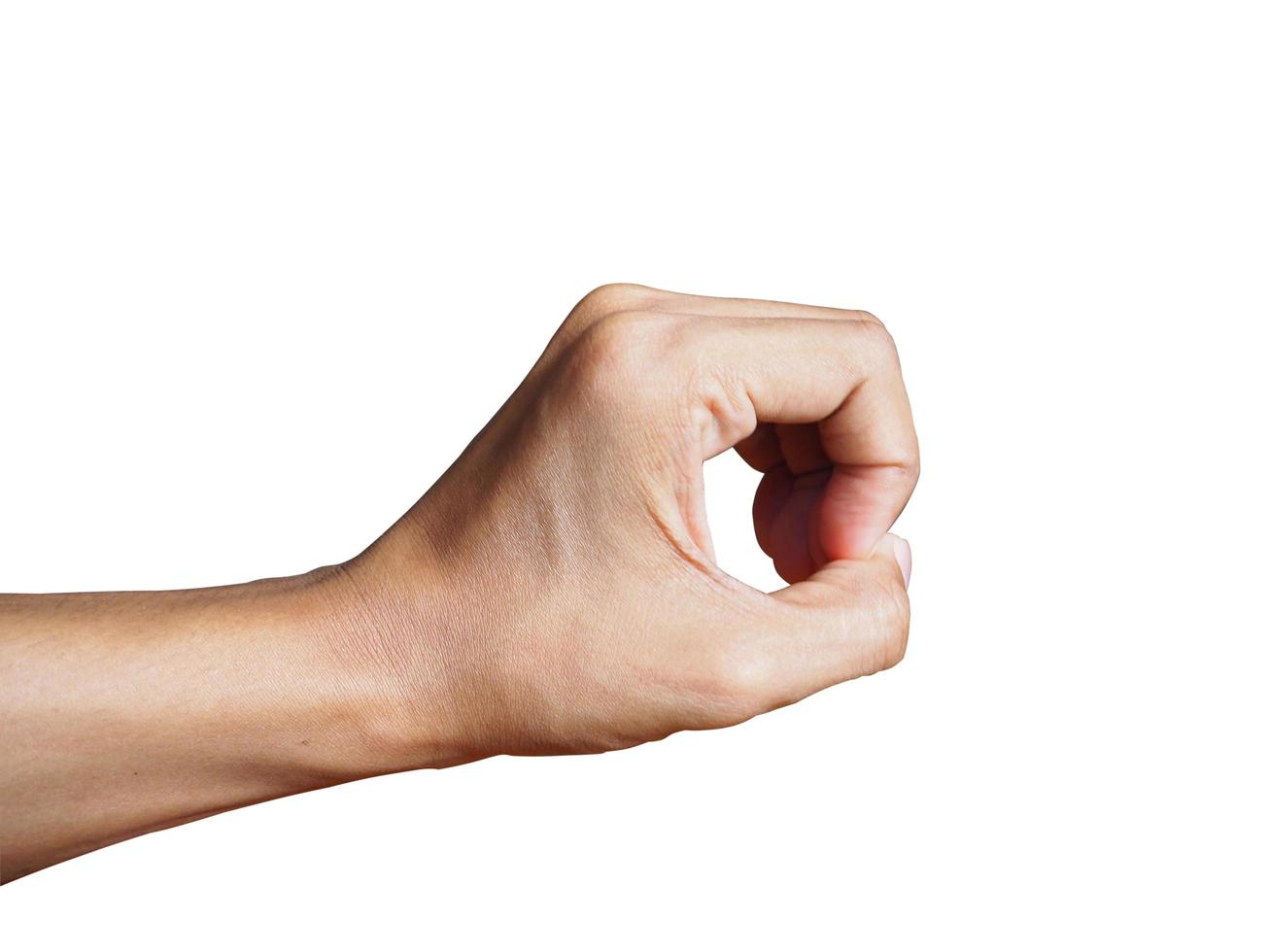 Young man hand showing gesture isolated on white background. clipping path for design photo