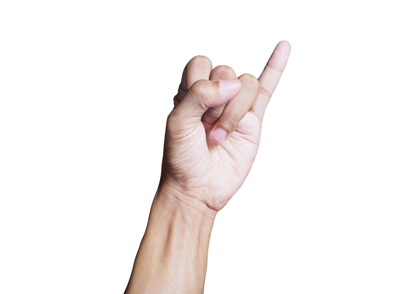 Young man hand showing gesture isolated on white background. clipping path for design photo