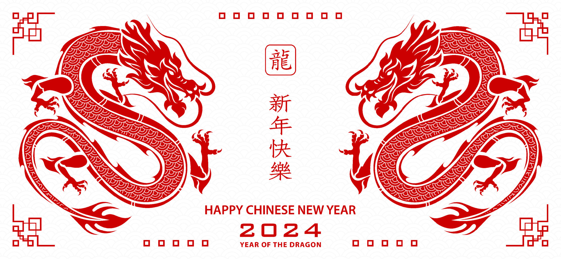 Happy chinese new year 2024 Zodiac sign, year of the Dragon, with red