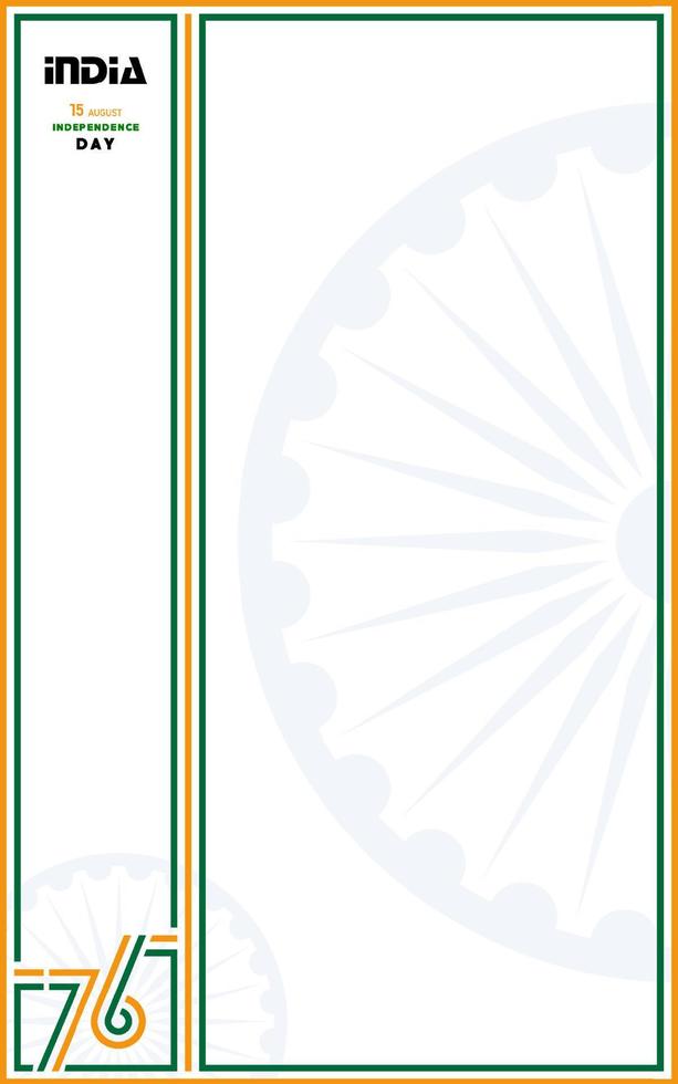 Seventy six 76 years India independence Day, 15 of August text in saffron characters  with india elements on color background vector