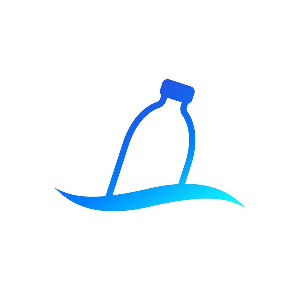 plastic bottle in ocean, water pollution icon vector