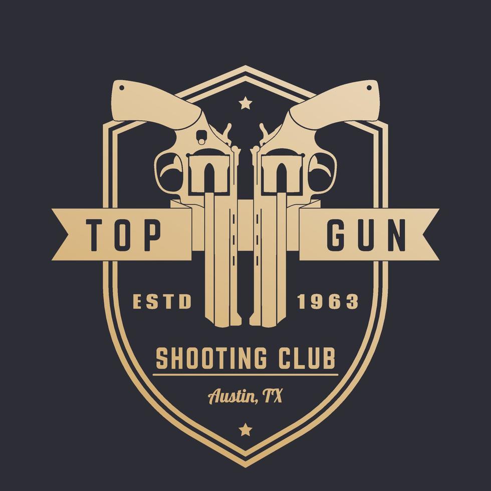 Gun club vintage logo, emblem with revolvers on shield vector