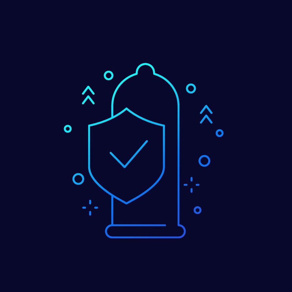 condom line icon with a shield vector
