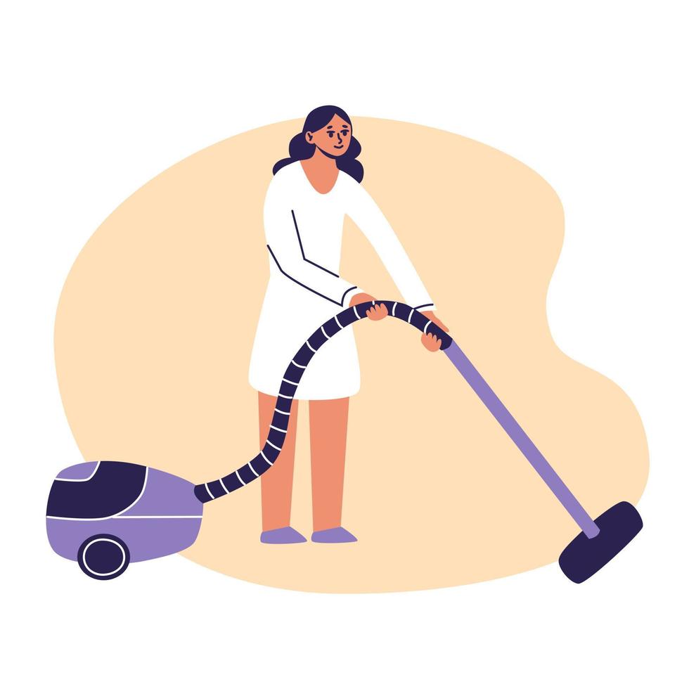 mujer joven aspirando casa. vector