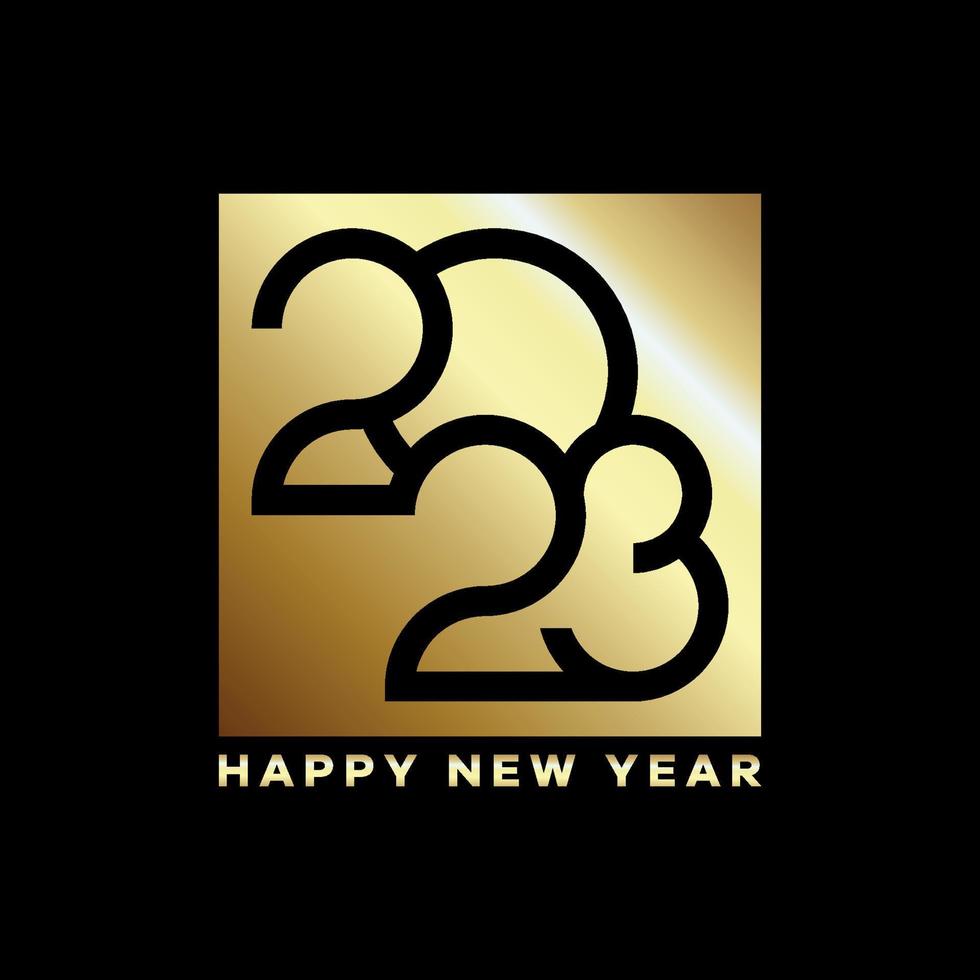 Happy new year 2023 text. Golden 2023 number vector suitable design illustration for greetings, invitations, banners, or backgrounds.