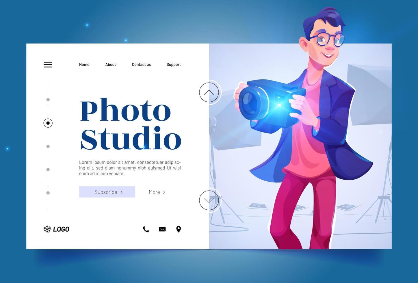 Photo studio banner with man holding camera vector