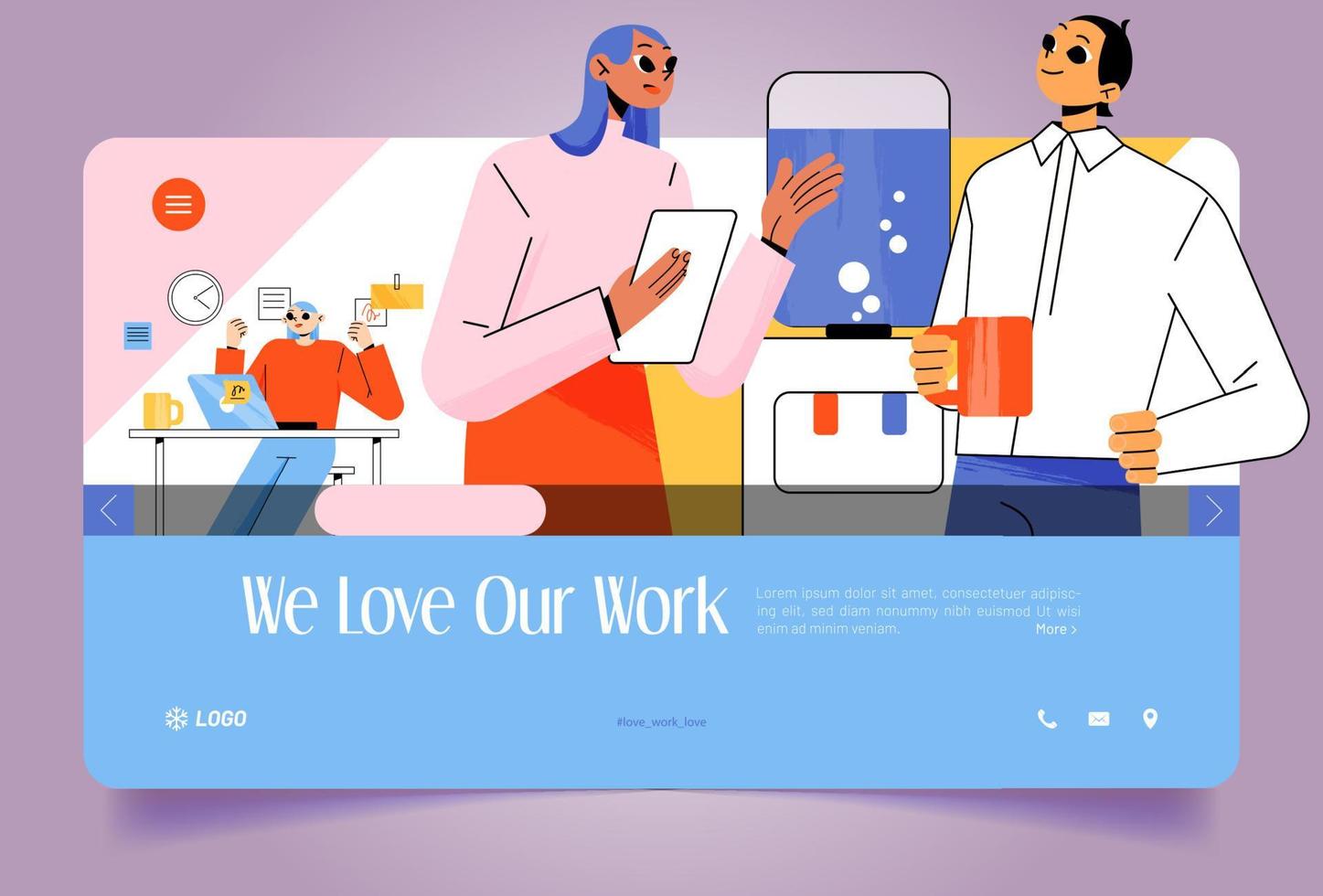 We love our work web banner with office people vector