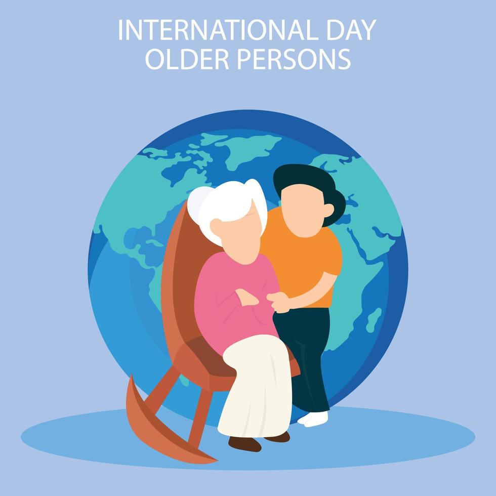 illustration vector graphic of grandmother sitting in rocking chair with her son, perfect for international day of older persons, celebrate, greeting card, etc.