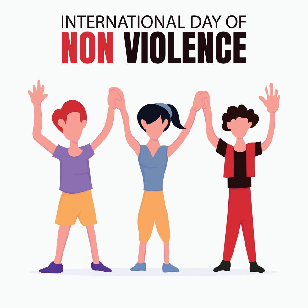 illustration vector graphic of three children raise their hands together, perfect for international day of non violence, celebrate, greeting card, etc.