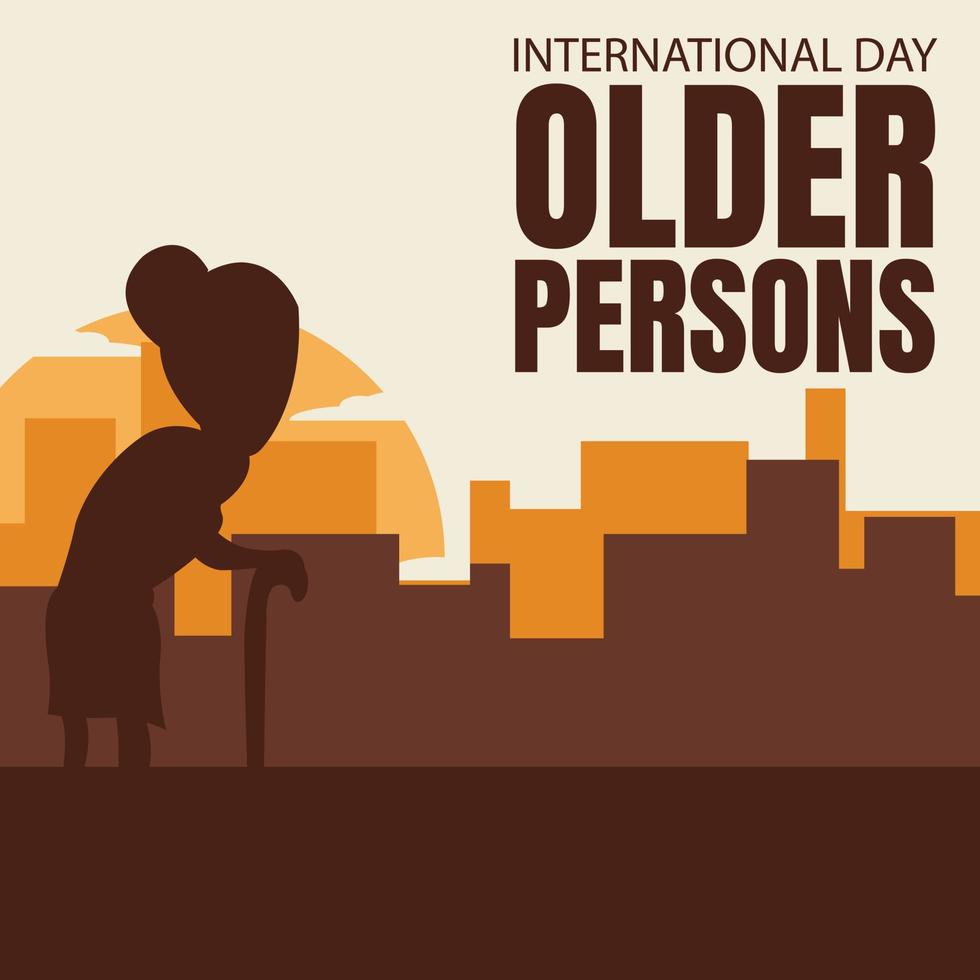 illustration vector graphic of silhouette of grandma holding a stick in the middle of the city, perfect for international day older persons, celebrate, greeting card, etc.