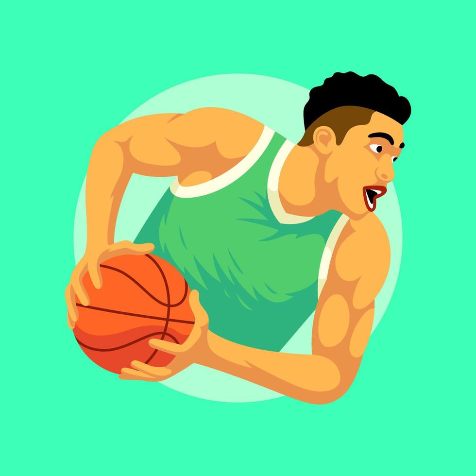 man carrying a basketball vector illustration. flat design basketball player