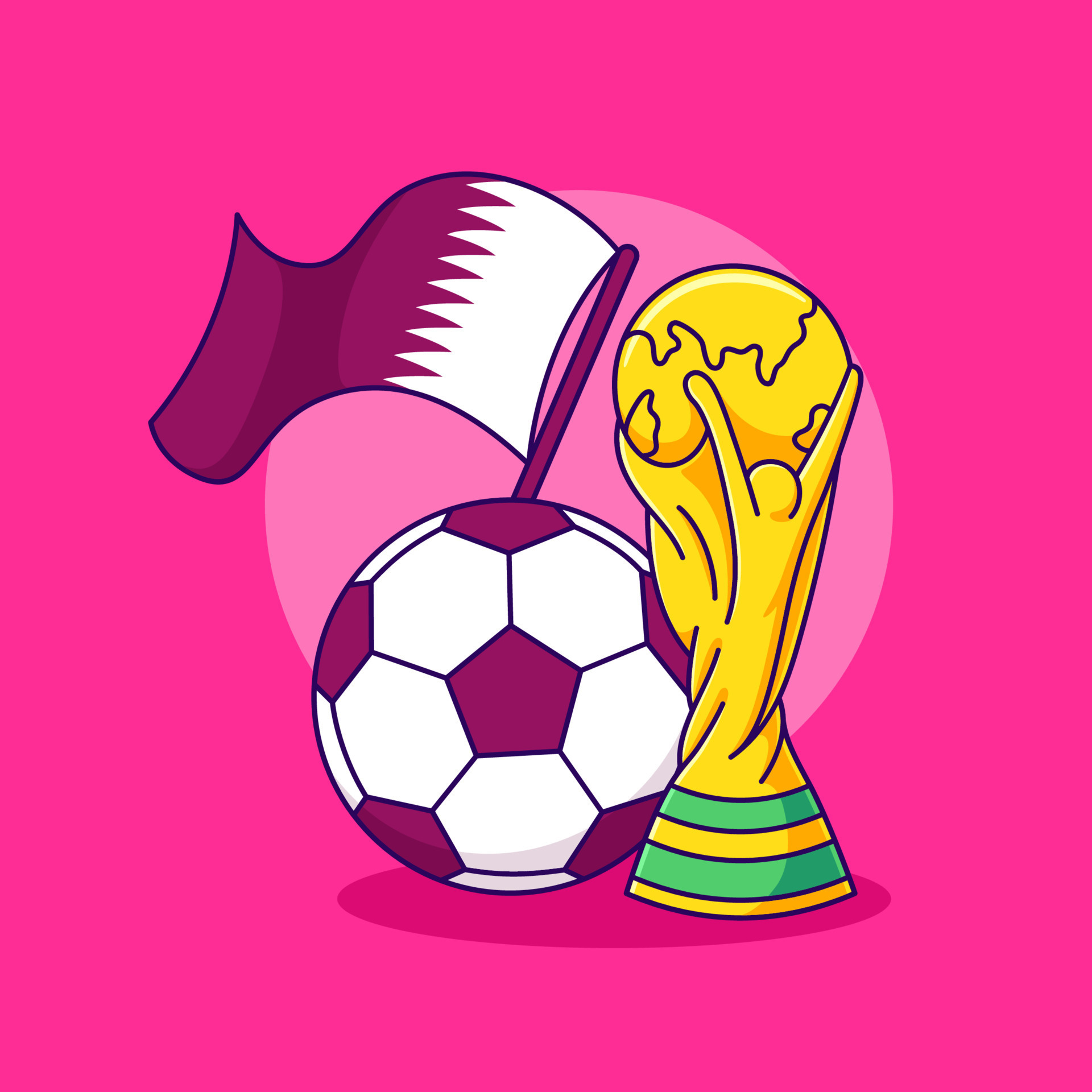 ball, trophy and flag of qatar vector illustration. world cup cartoon  design 12789468 Vector Art at Vecteezy