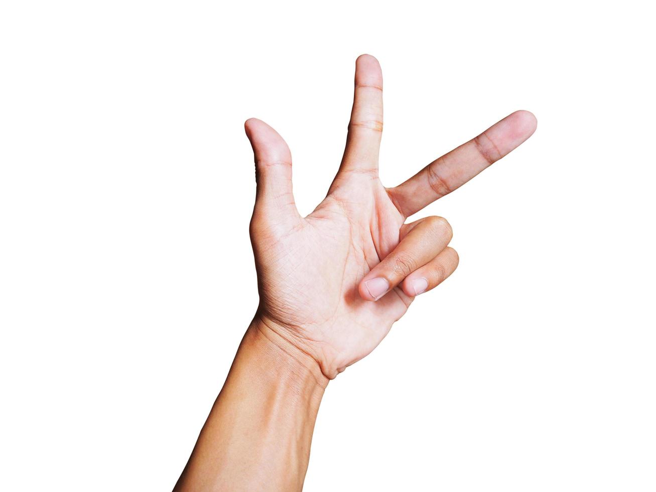 Young man hand showing gesture isolated on white background. clipping path for design photo