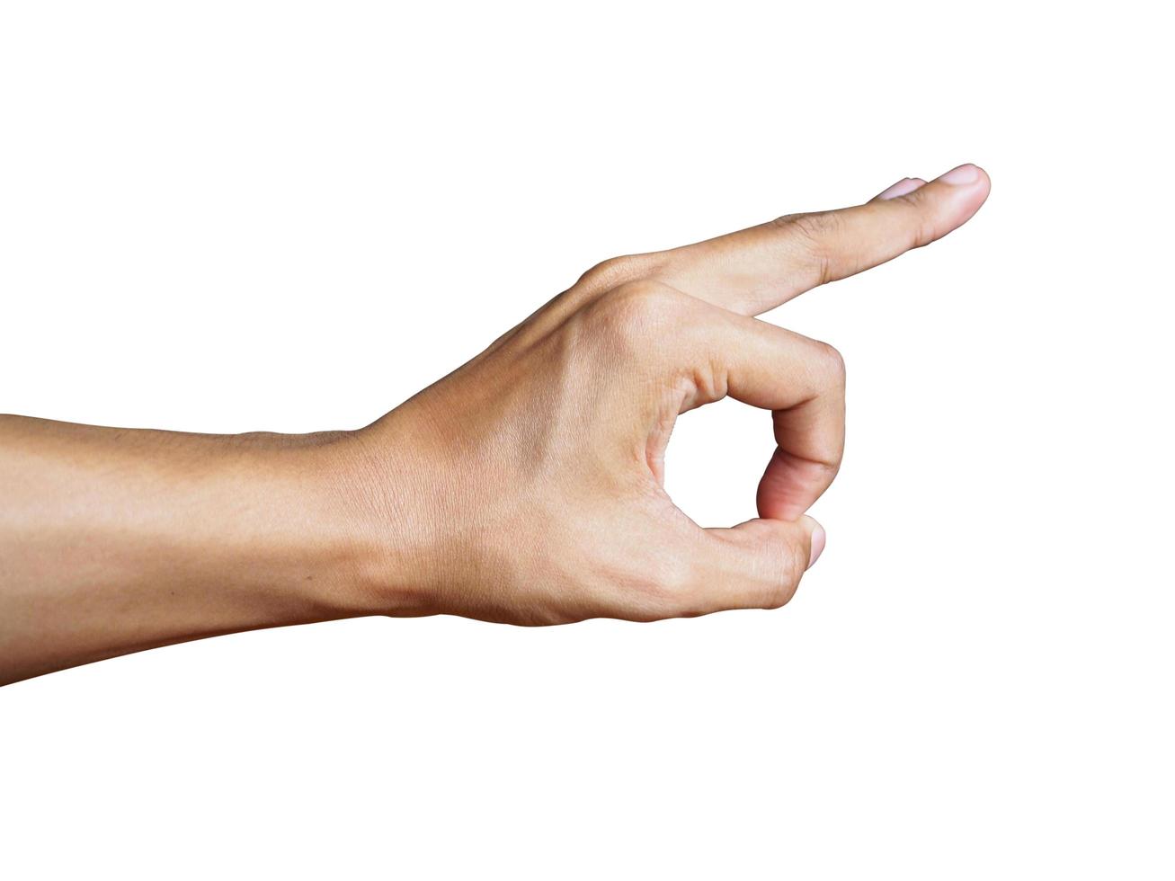 Young man hand showing gesture isolated on white background. clipping path for design photo