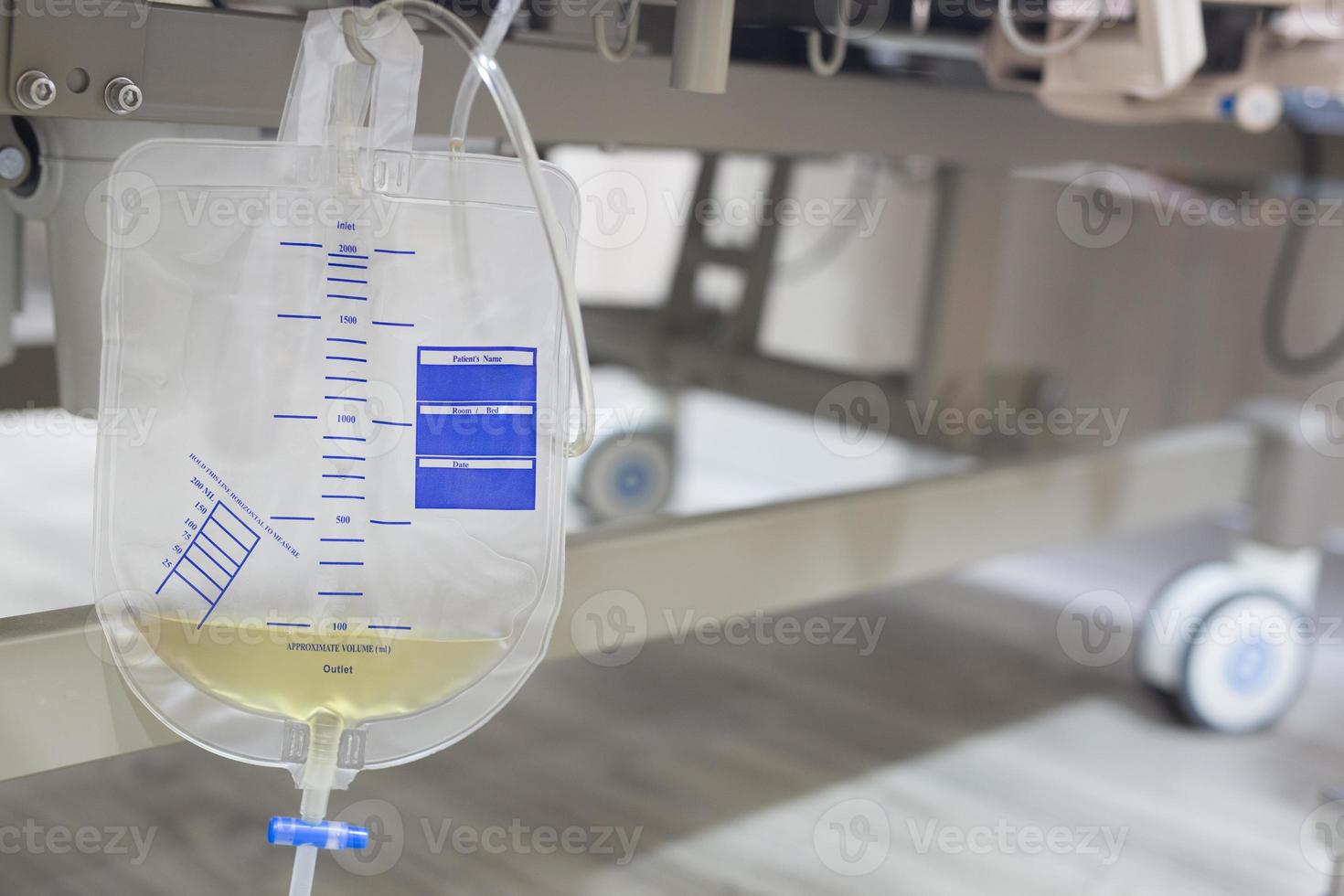 Saline iv bag intravenous medical drip hospital room patient. Medical Concept. photo