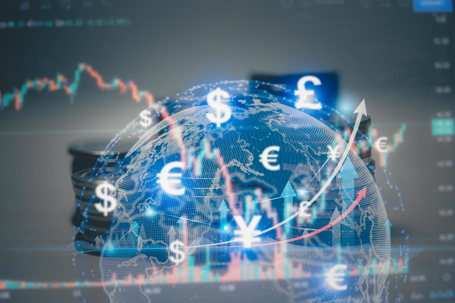 Global rate currency exchange inflation finance trade price, financial transfer technology, online business savings. photo