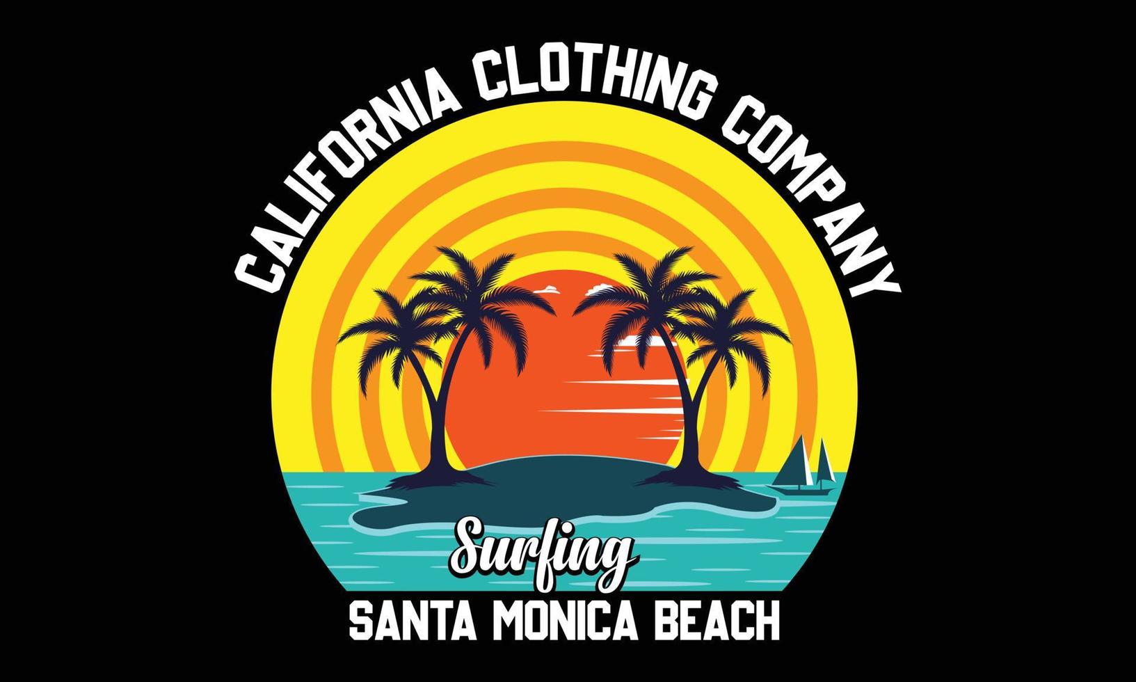 Surfing Santa Monica Beach vector t-shirt design Pro Vector.