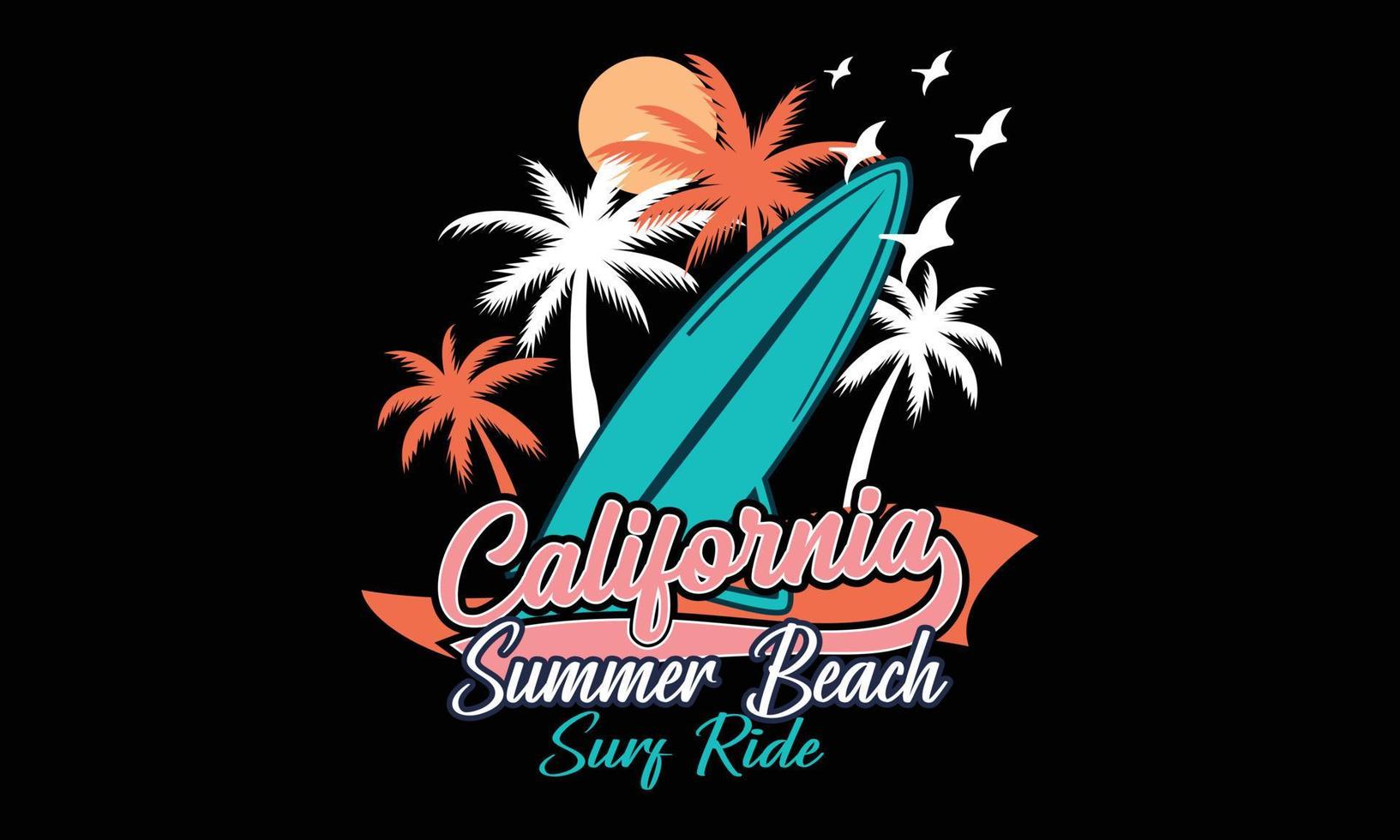 California Summer Beach surf Rider vector t-shirt design Pro Vector.
