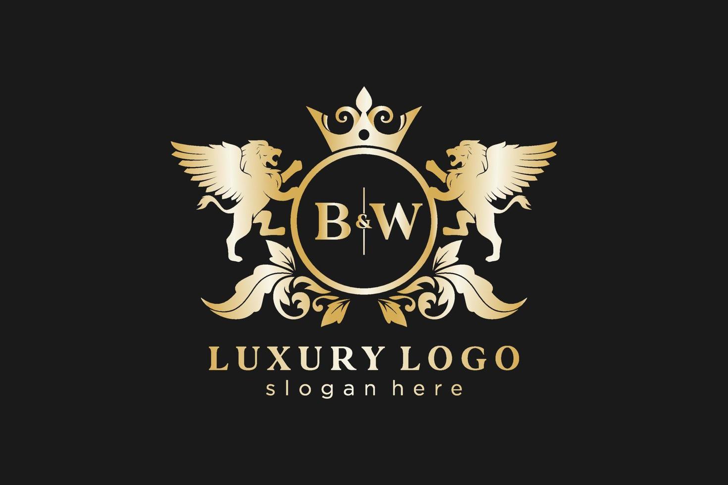 Initial BW Letter Lion Royal Luxury Logo template in vector art for Restaurant, Royalty, Boutique, Cafe, Hotel, Heraldic, Jewelry, Fashion and other vector illustration.