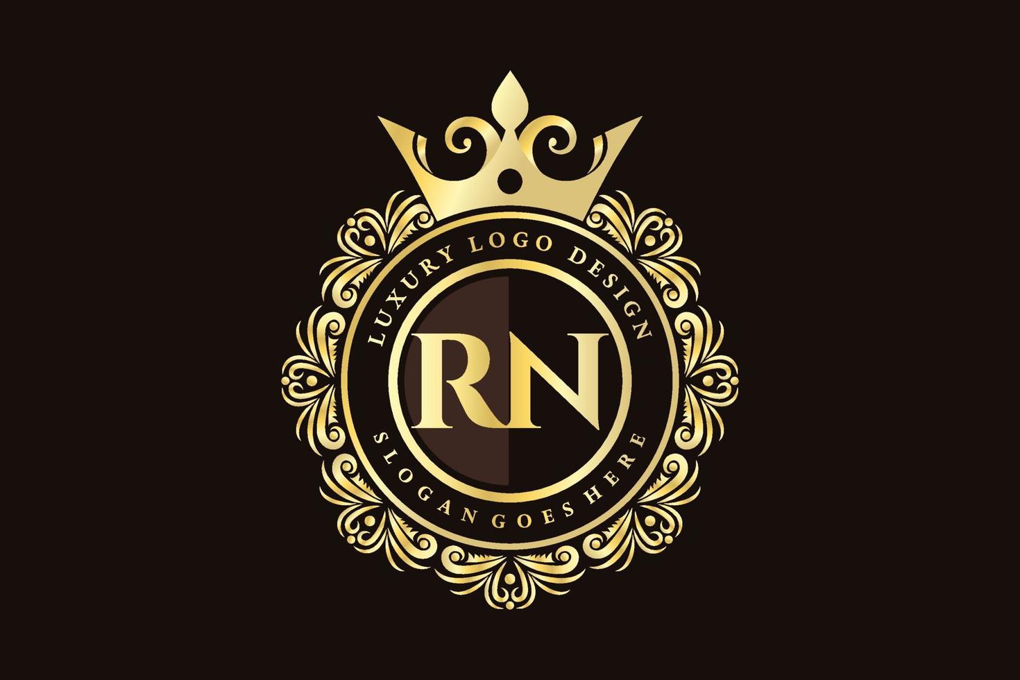 RN Initial Letter Gold calligraphic feminine floral hand drawn heraldic monogram antique vintage style luxury logo design Premium Vector