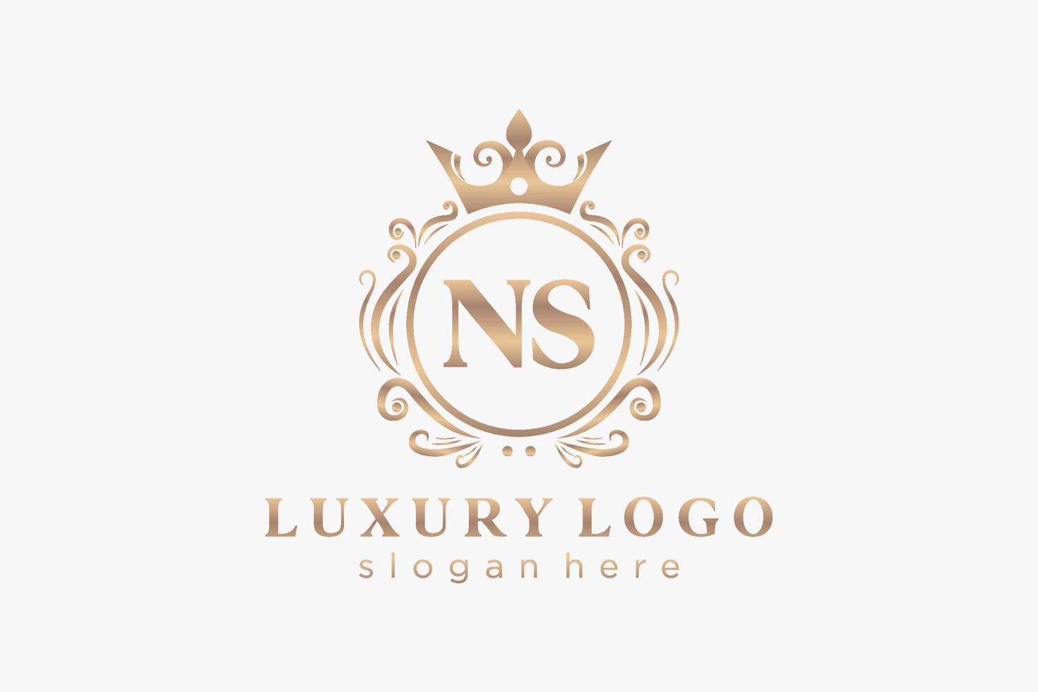 Initial NS Letter Royal Luxury Logo template in vector art for Restaurant, Royalty, Boutique, Cafe, Hotel, Heraldic, Jewelry, Fashion and other vector illustration.